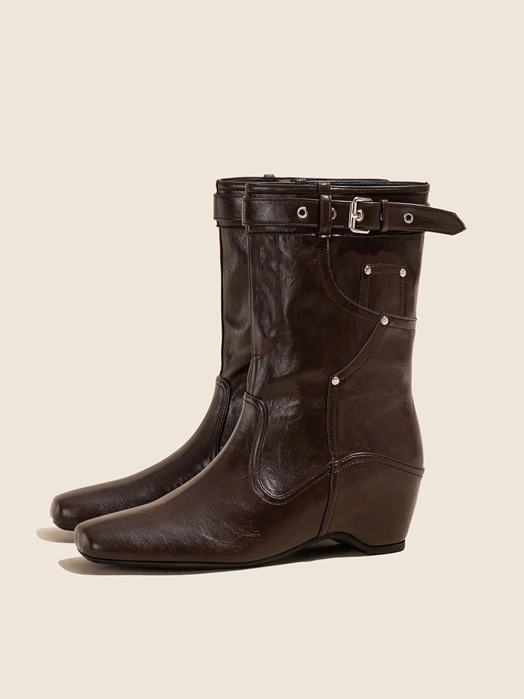 Buckle-Cuff Leather Western Ankle Boots - View 5