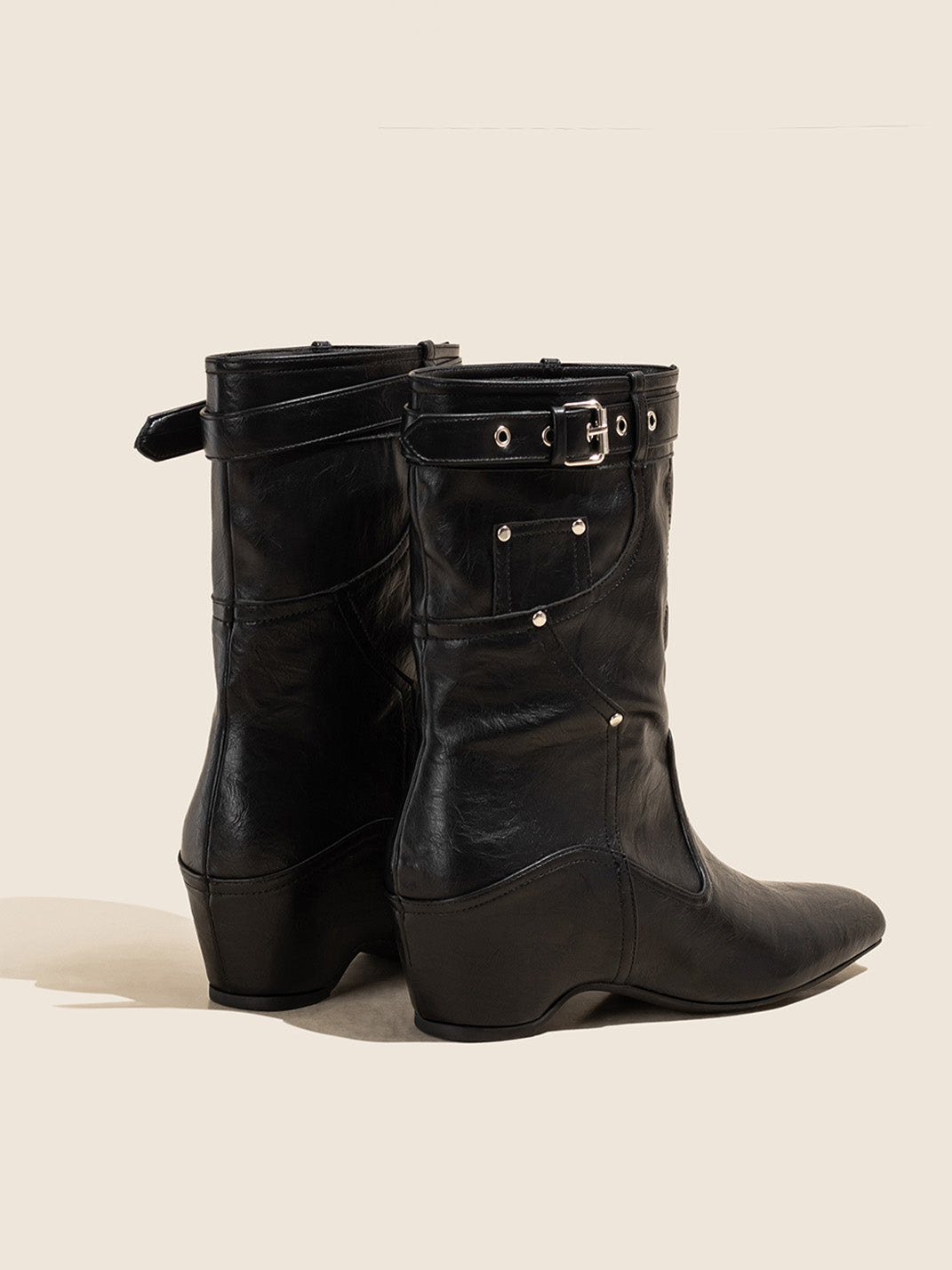 Buckle-Cuff Leather Western Ankle Boots - View 11