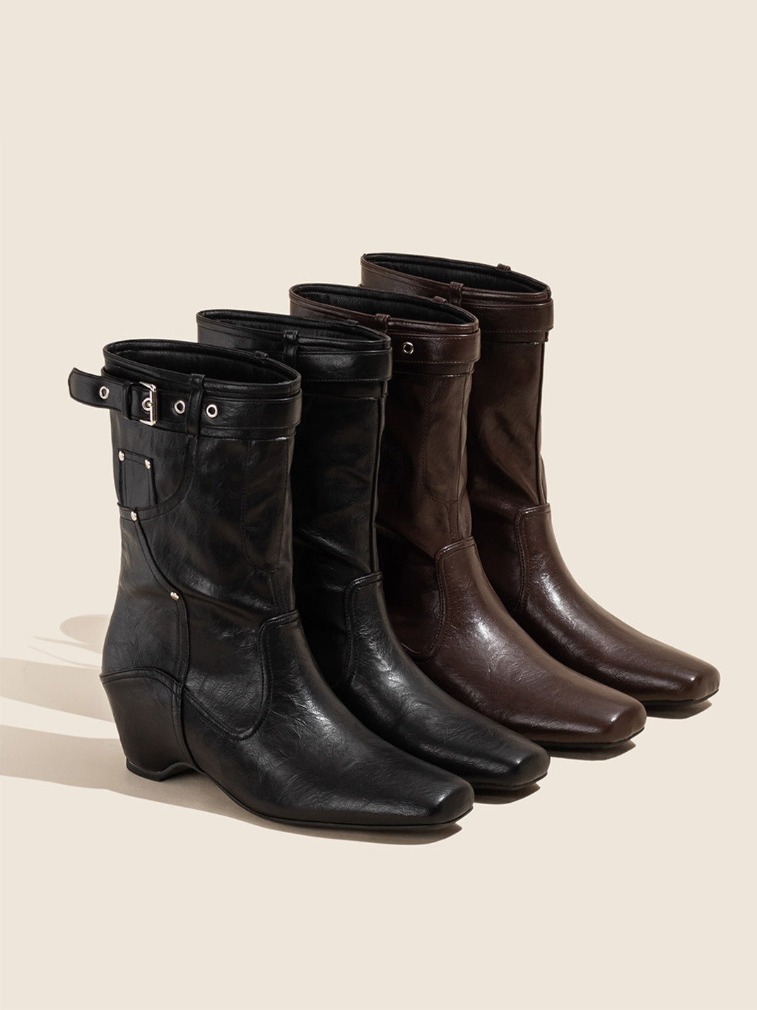 Buckle-Cuff Leather Western Ankle Boots - View 12