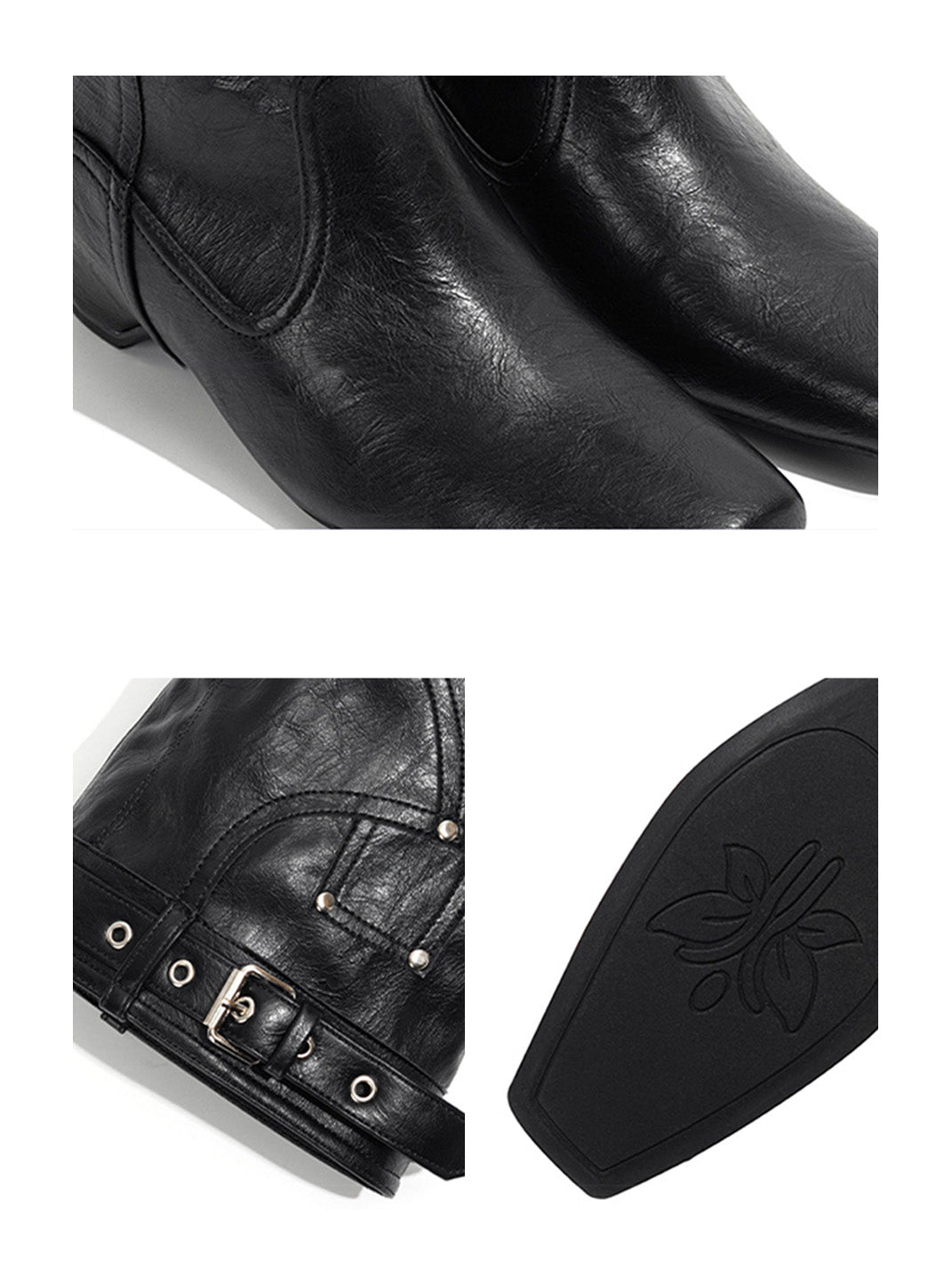 Buckle-Cuff Leather Western Ankle Boots - View 13