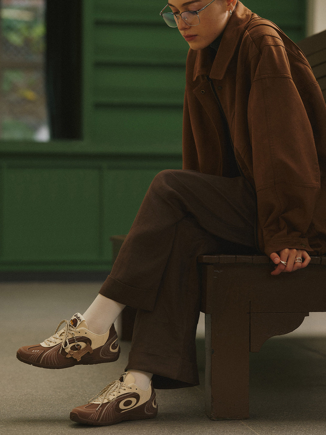 Brown Swirl-Panel Retro Trainers - View 5