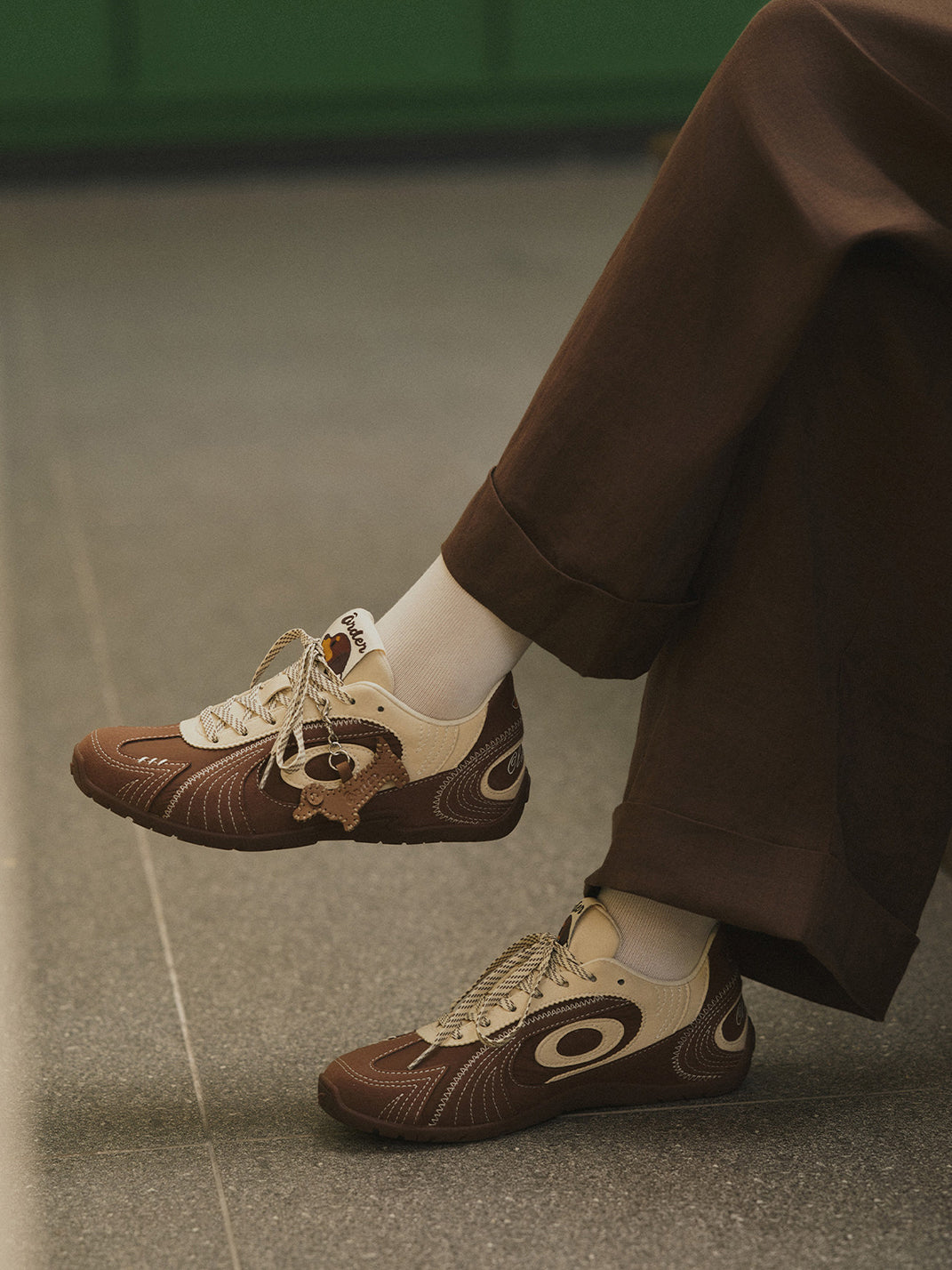 Brown Swirl-Panel Retro Trainers - View 6