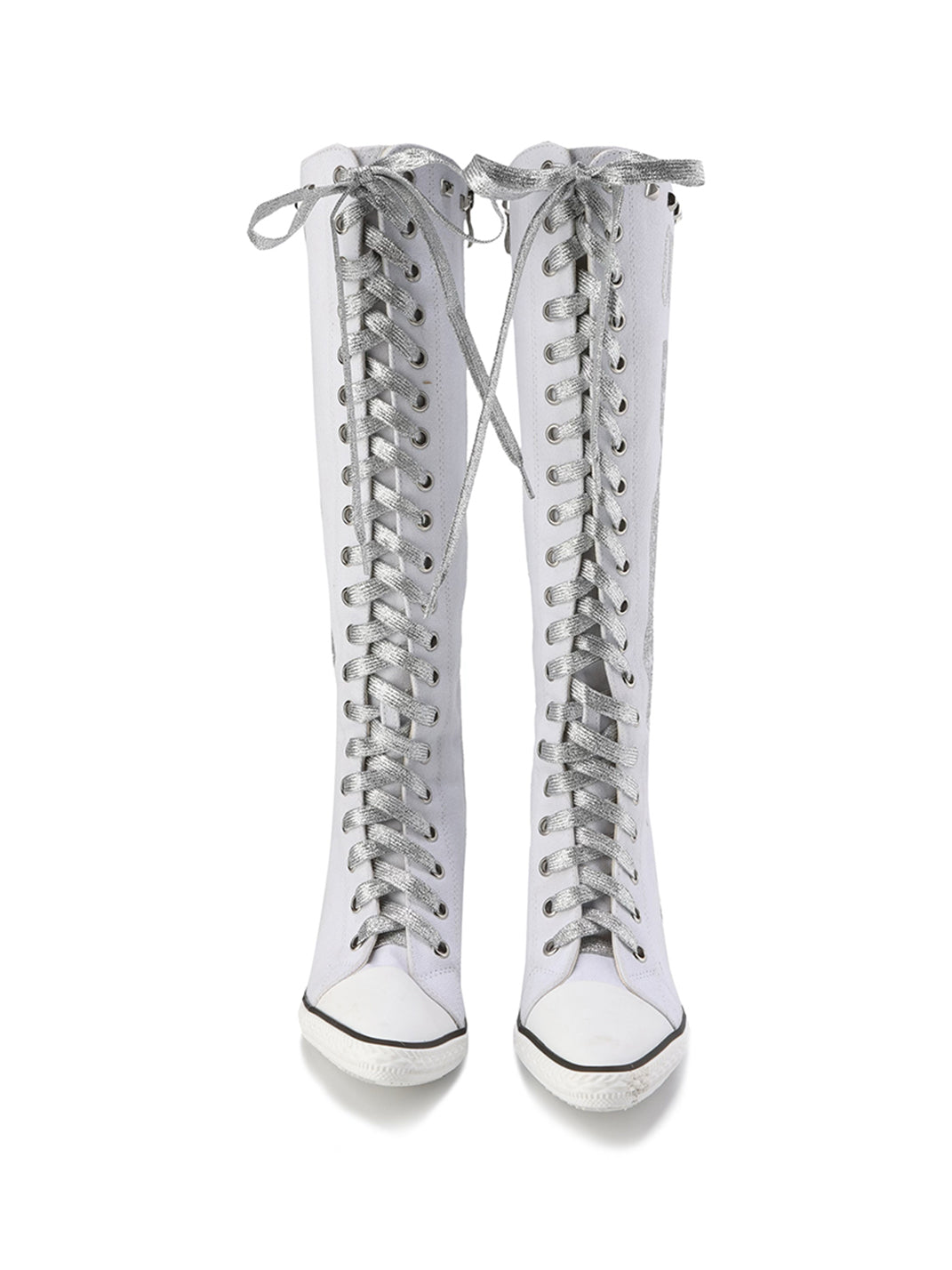 Graphic-Print Clear-Heel Studded Tall Boots - View 8