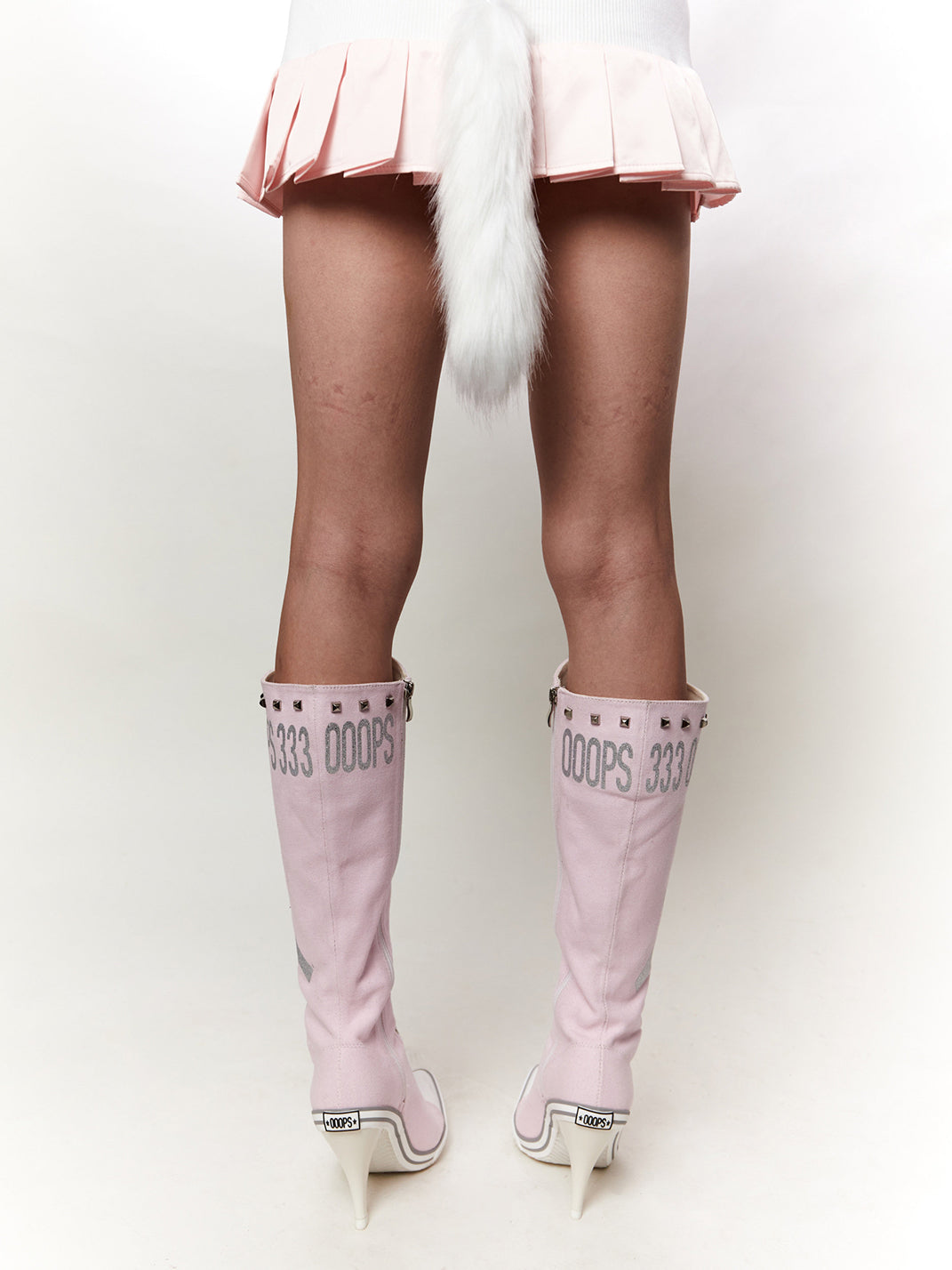 Graphic-Print Clear-Heel Studded Tall Boots - View 13