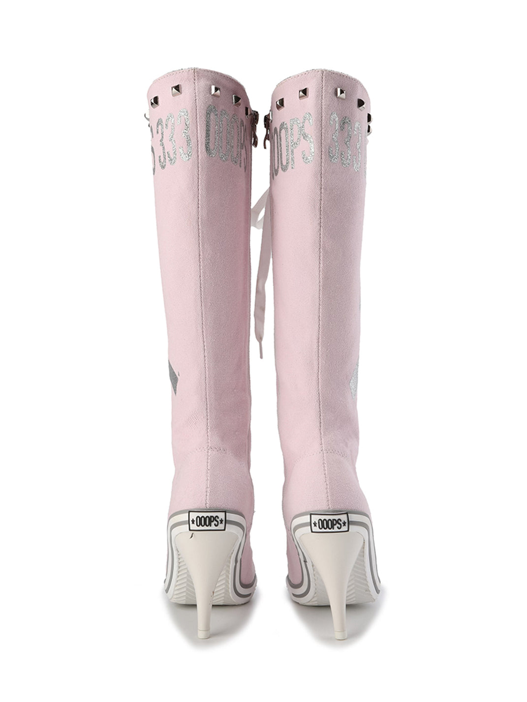 Graphic-Print Clear-Heel Studded Tall Boots - View 14