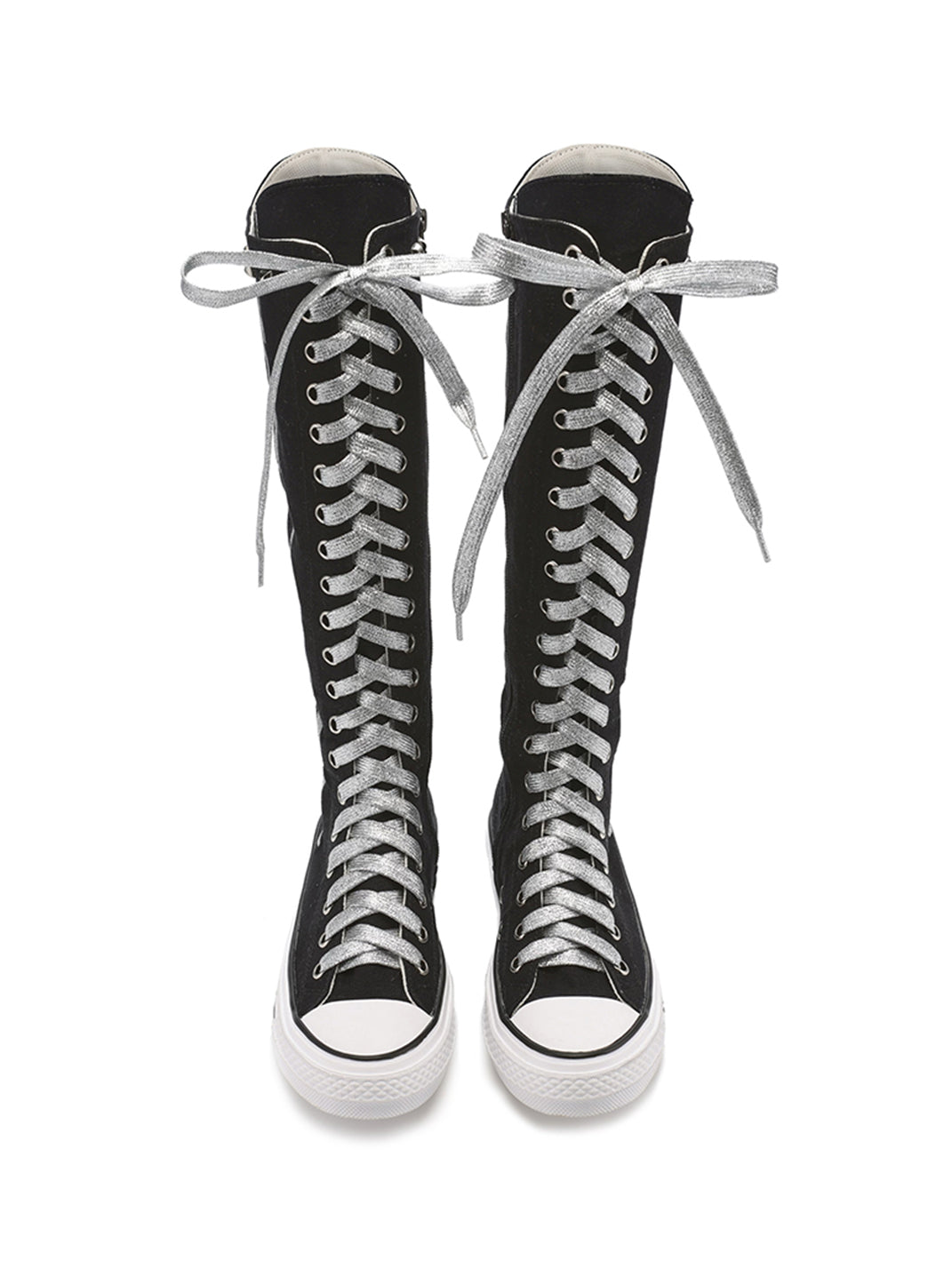 Studded Graphic Canvas Knee-High Boots - View 10