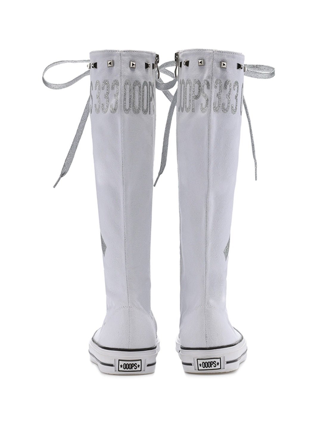 Studded Graphic Canvas Knee-High Boots - View 13