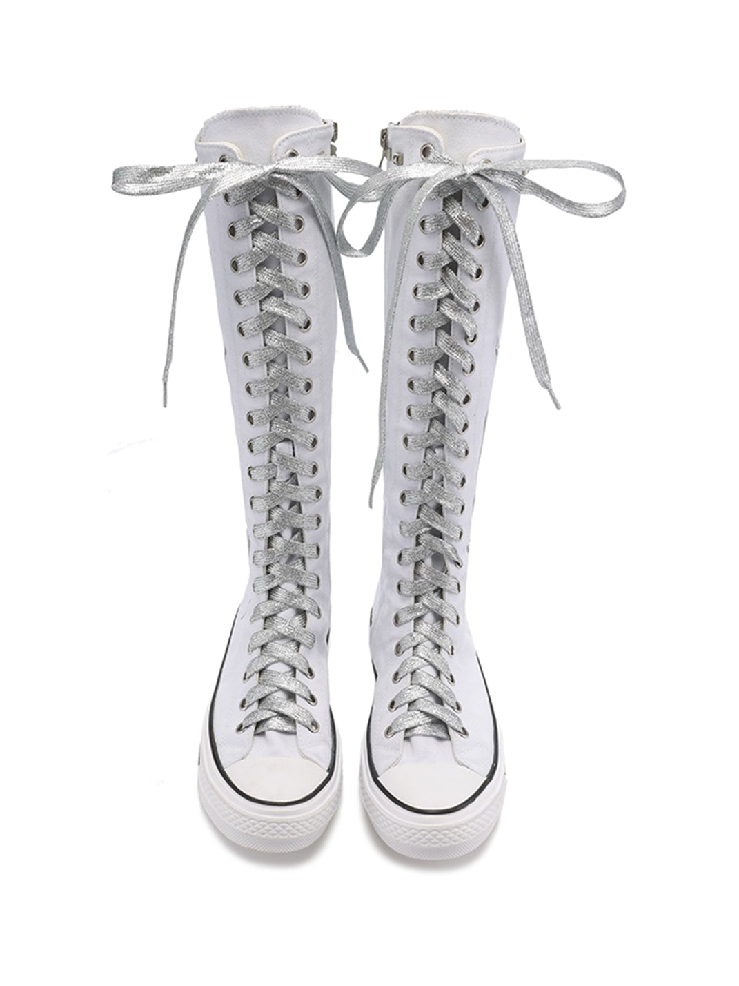 Studded Graphic Canvas Knee-High Boots - View 14