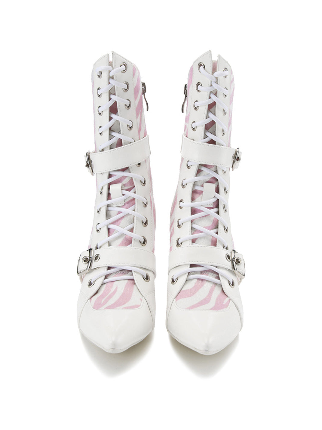 Colorblock Lace-Up Pointed-Toe Boots - View 6