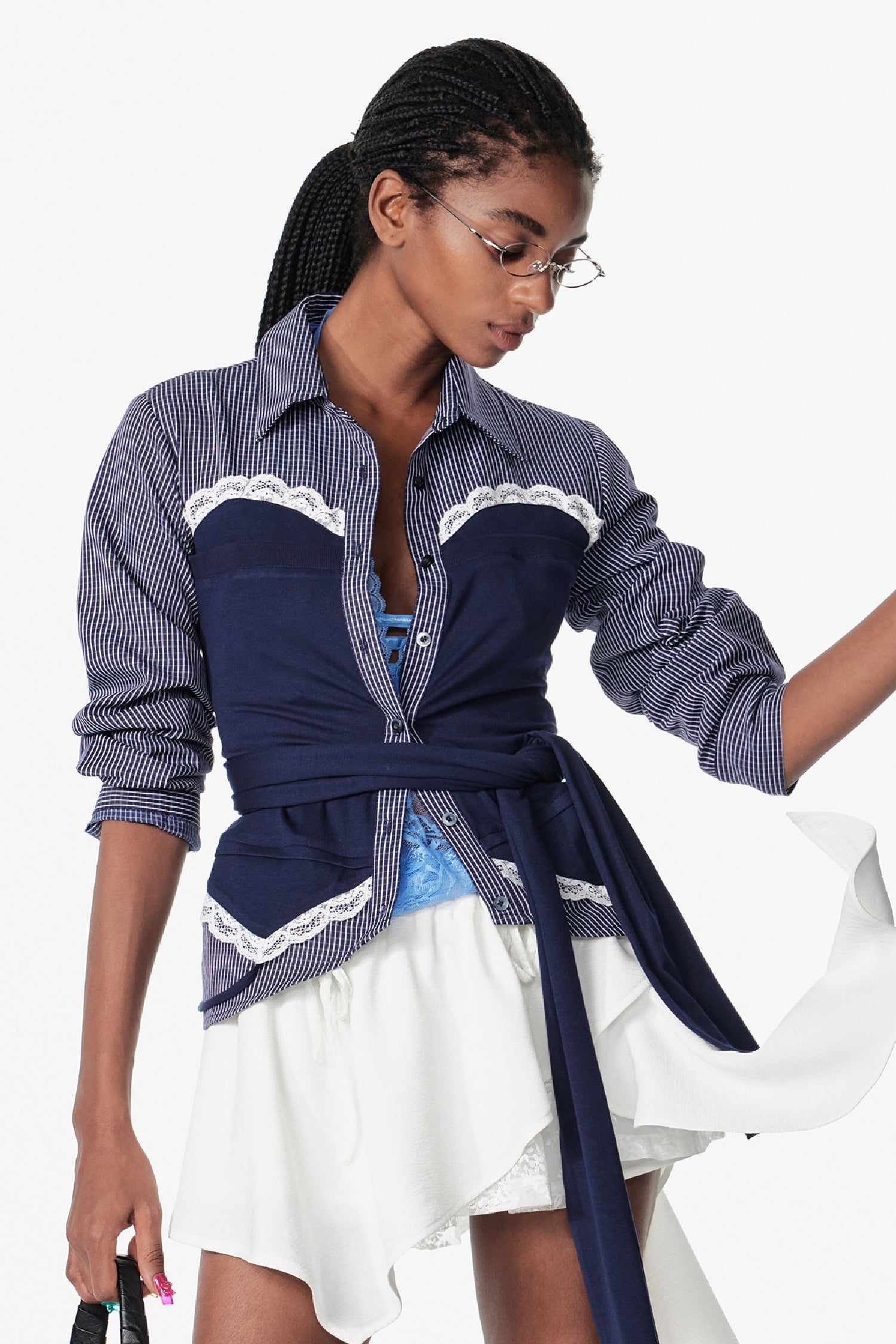 Gingham Lace Wrap Corset Blouse