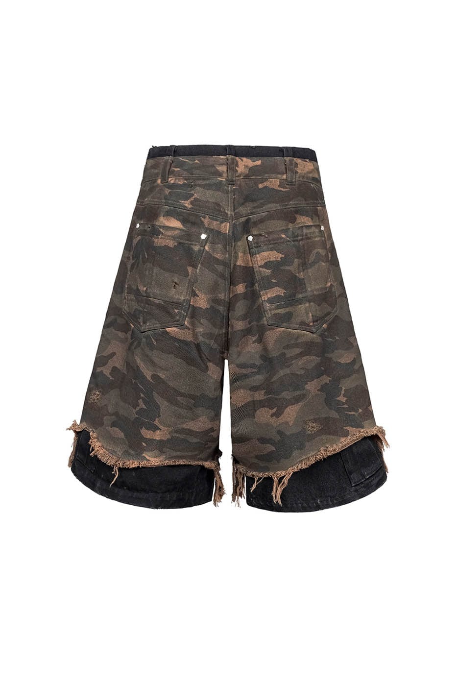 Double-Layered Shredded Camo Shorts