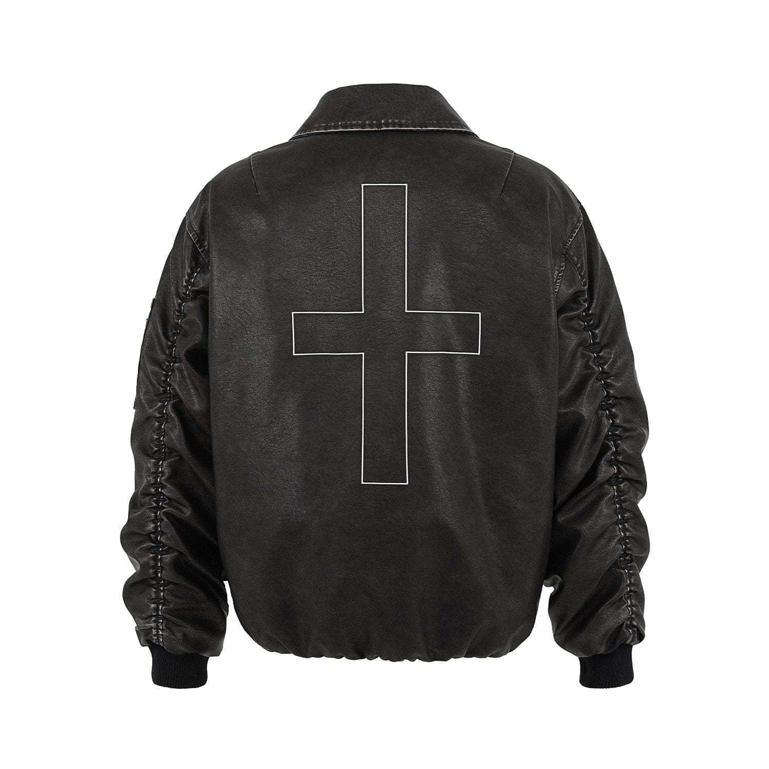 Black Leather Jacket with Cross Design