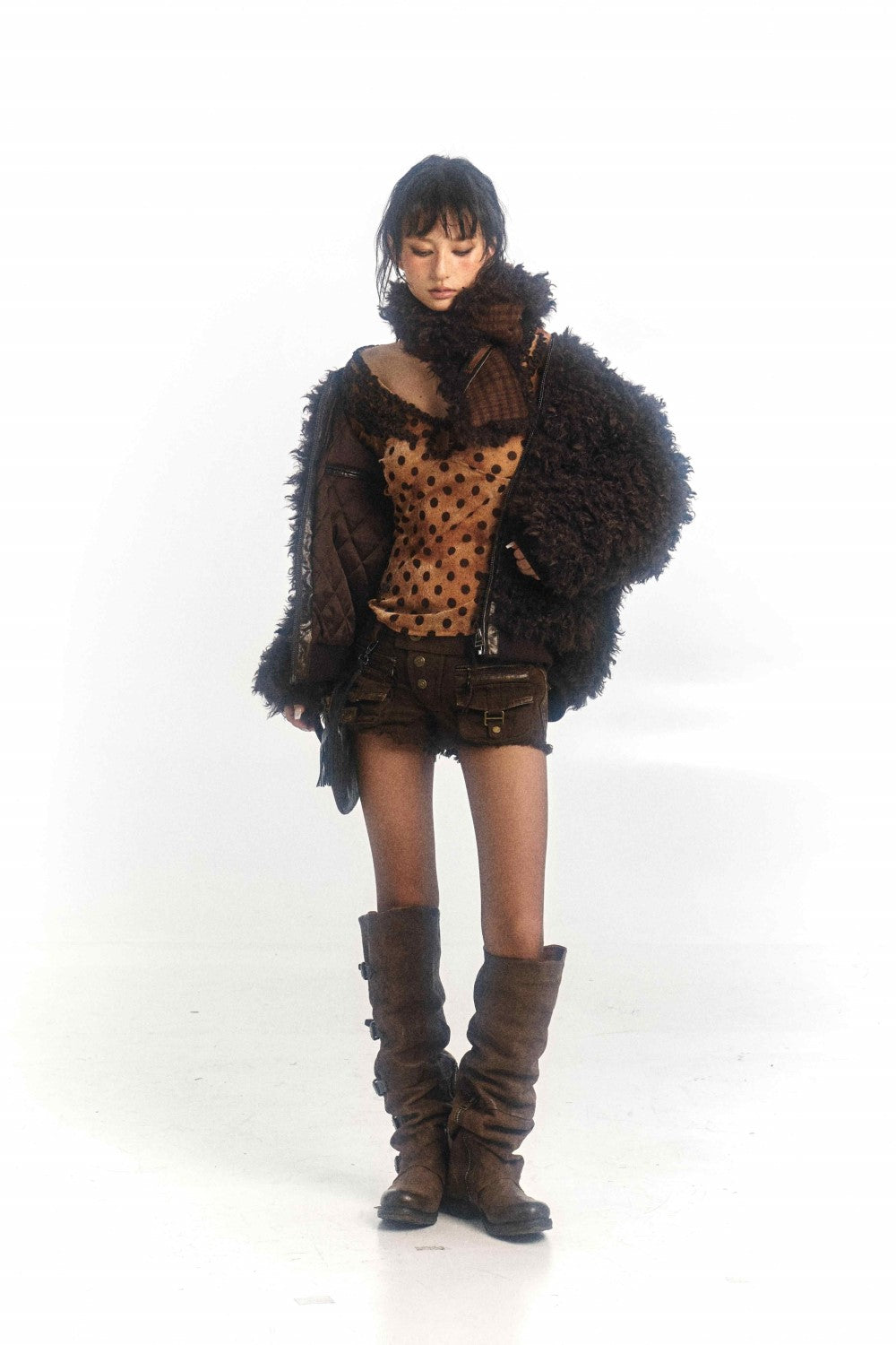 Brown Shearling Curly Fur Coat