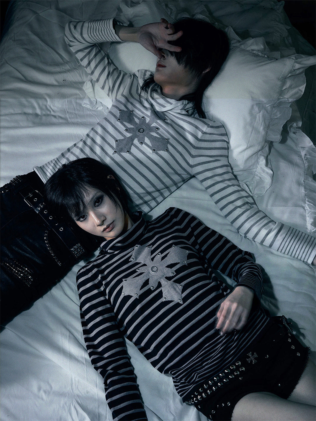 Studded Cross Striped Turtleneck Sweater - View 2