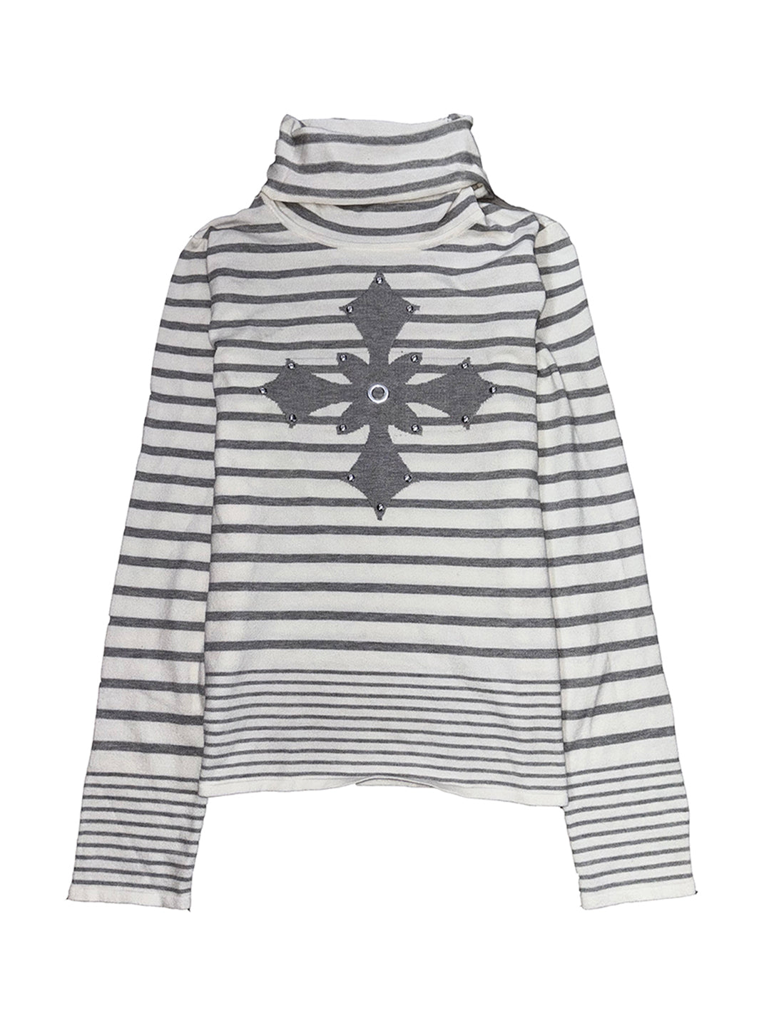 Studded Cross Striped Turtleneck Sweater - View 4