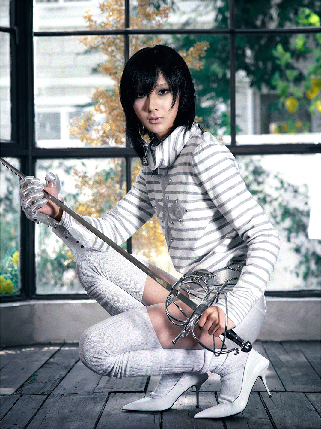 Studded Cross Striped Turtleneck Sweater - View 8