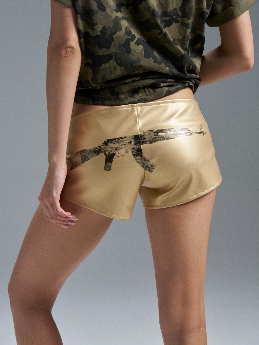 Metallic Stretch Faux-Leather Shorts - View 12