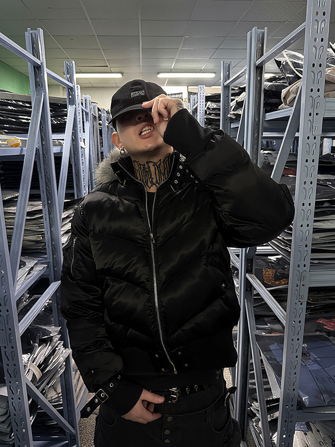 Metallic Faux-Fur Hooded Down Jacket - View 9