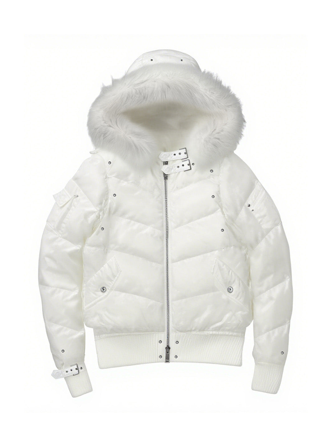 Metallic Faux-Fur Hooded Down Jacket - View 10