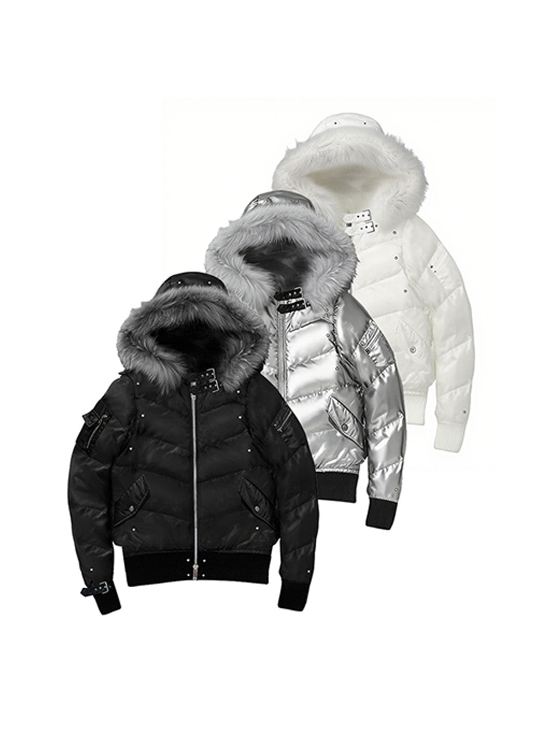 Metallic Faux-Fur Hooded Down Jacket - View 12