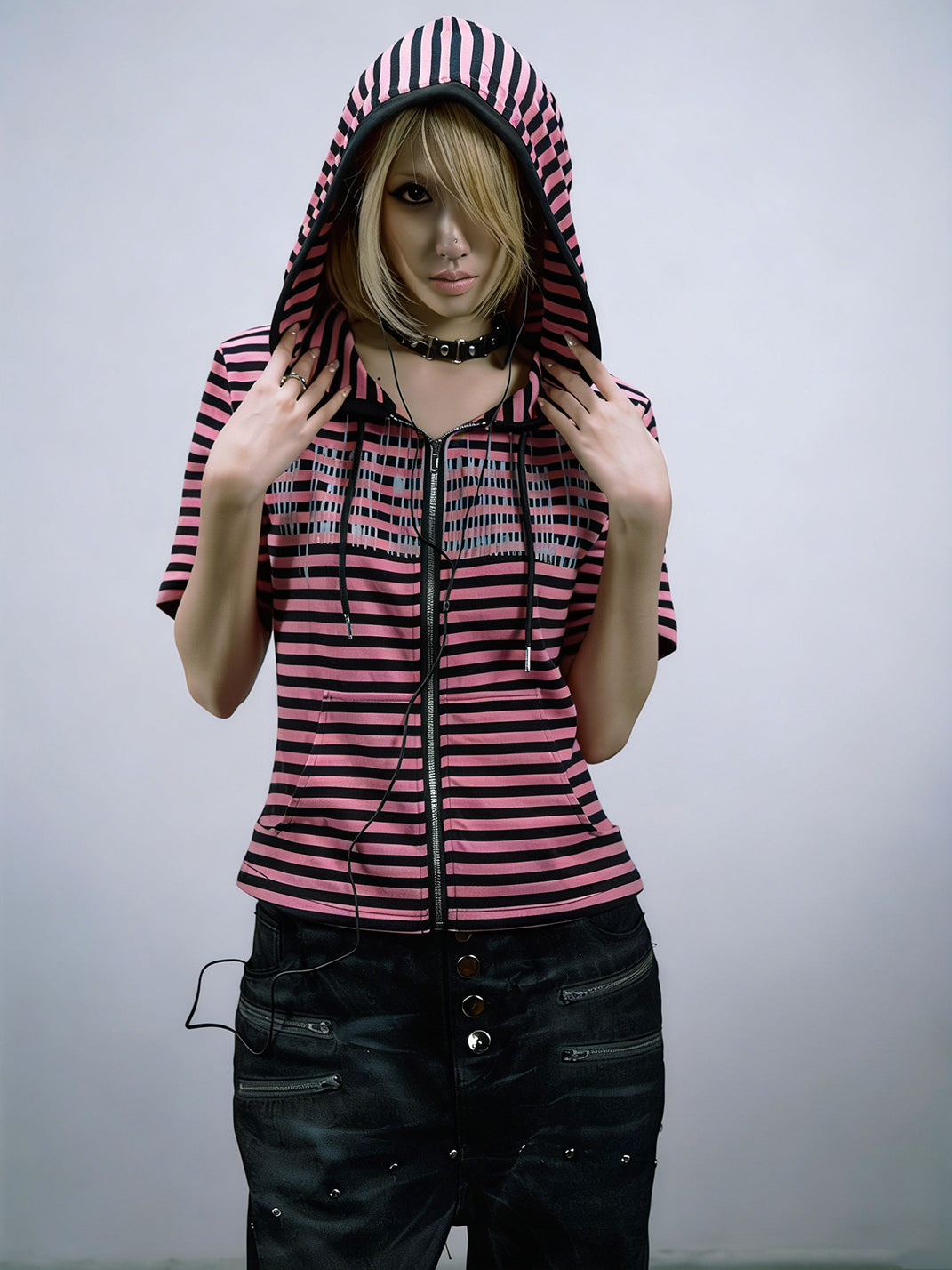 Striped Short-Sleeve Hooded T-Shirt - View 8