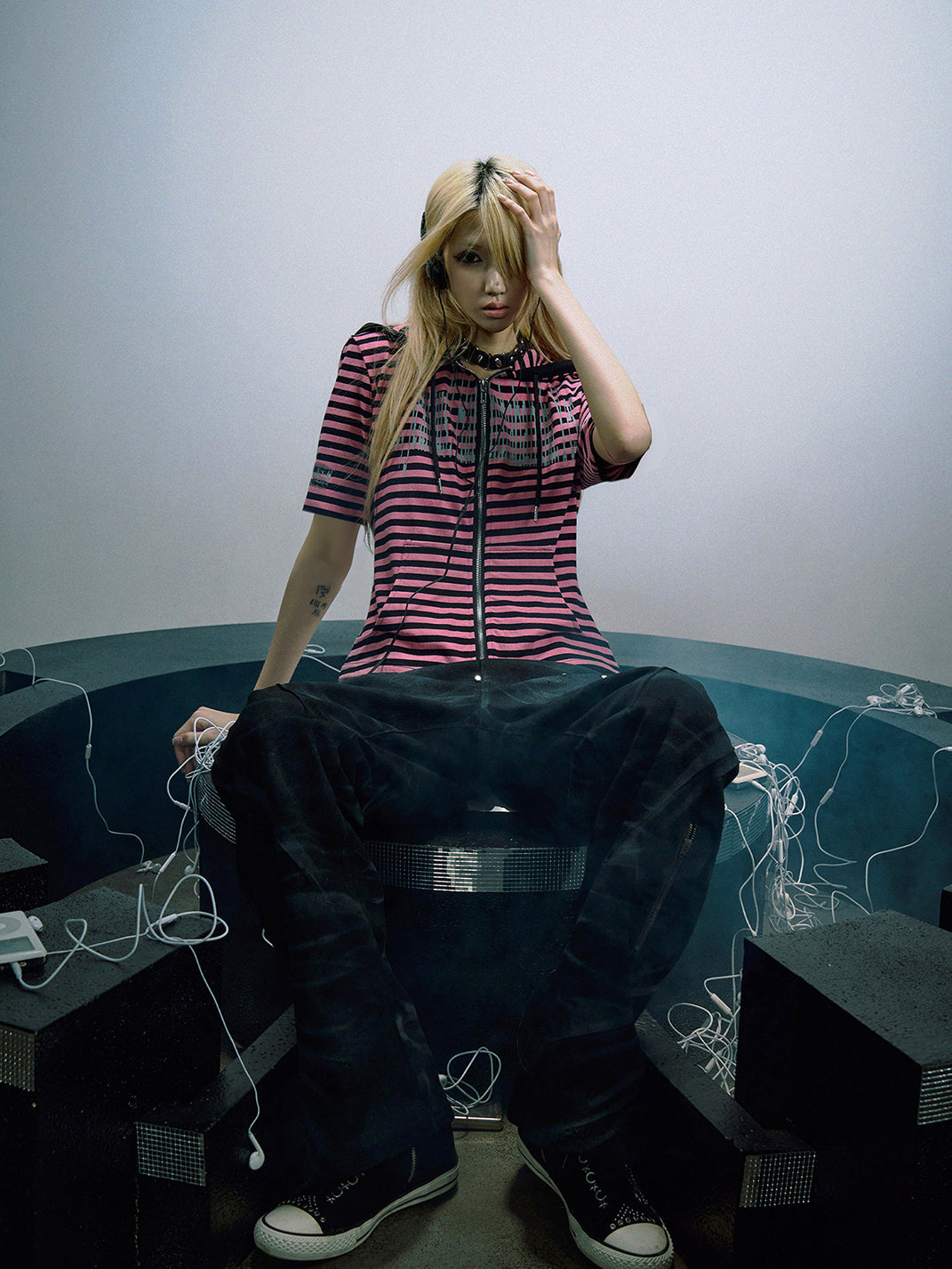 Striped Short-Sleeve Hooded T-Shirt - View 12