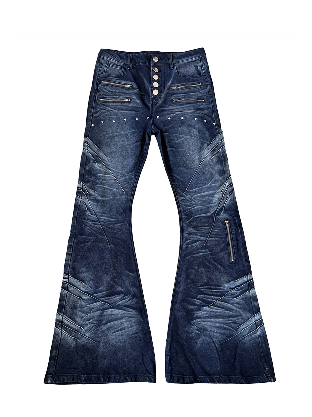 Curved-Blade Washed Denim Jeans