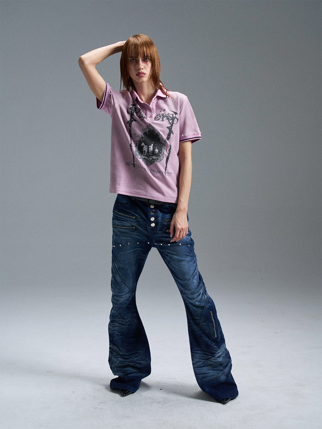 Curved-Blade Washed Denim Jeans - View 3