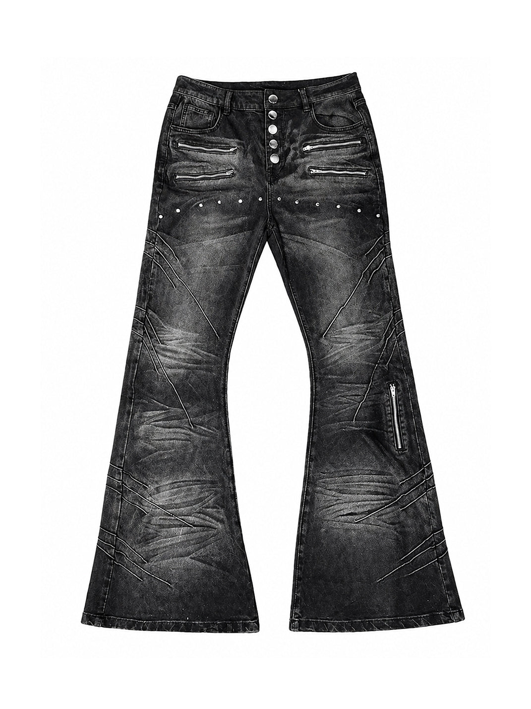 Curved-Blade Washed Denim Jeans - View 4