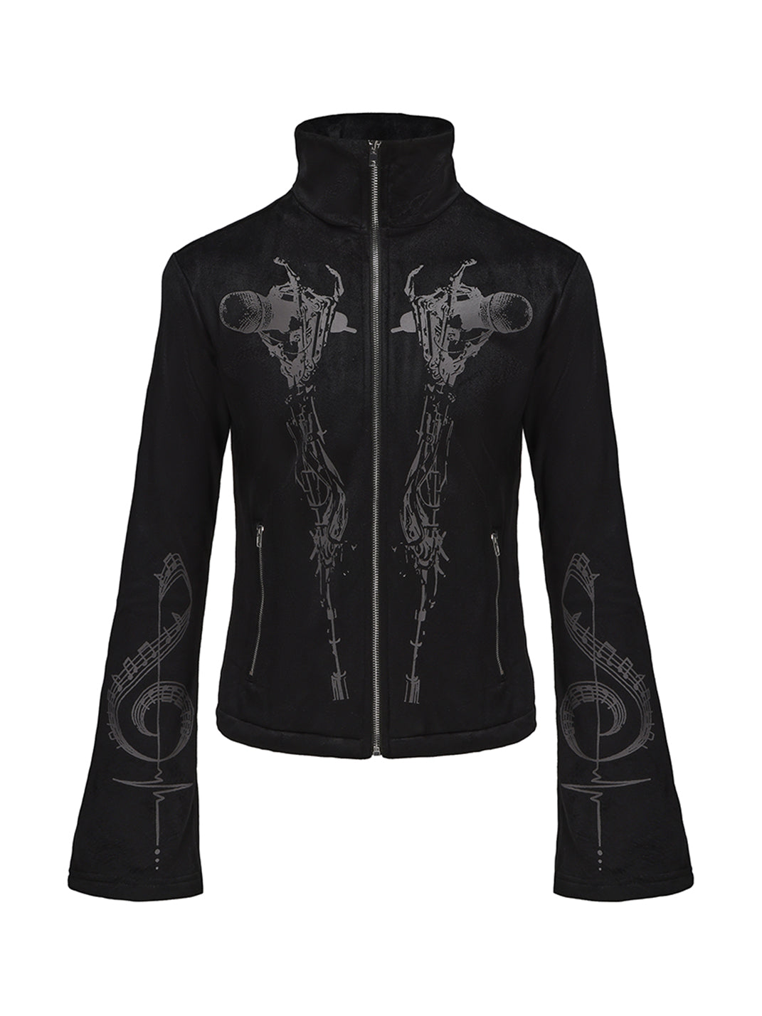Skull Singer Music-Note Velvet Zip Jacket