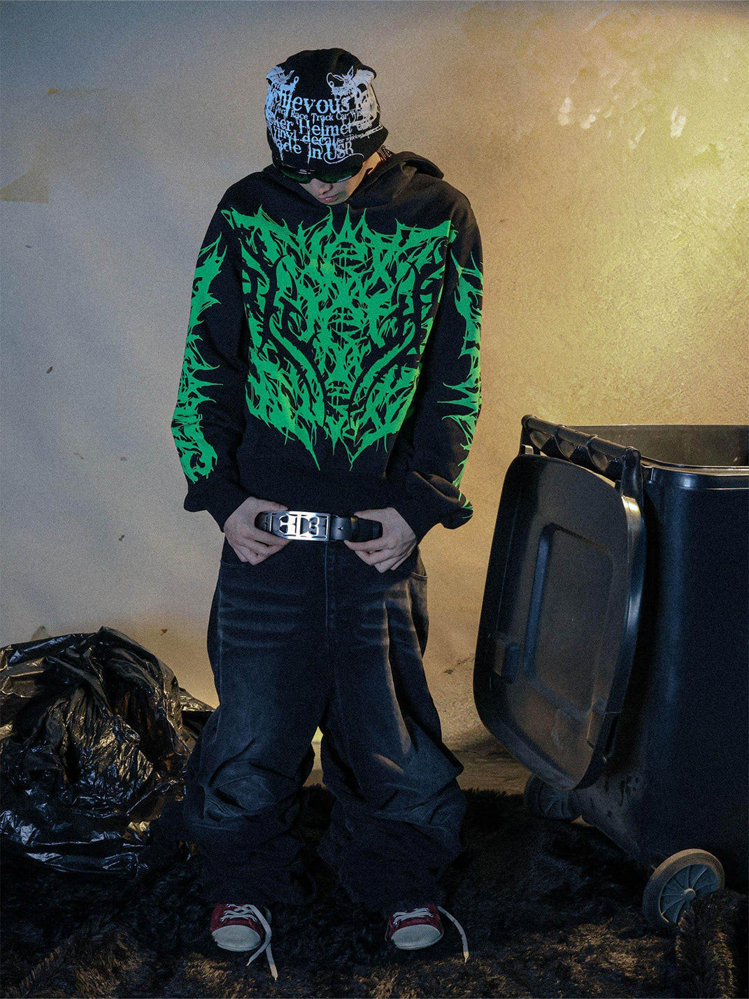 Allover Green Graphic Hoodie - View 3