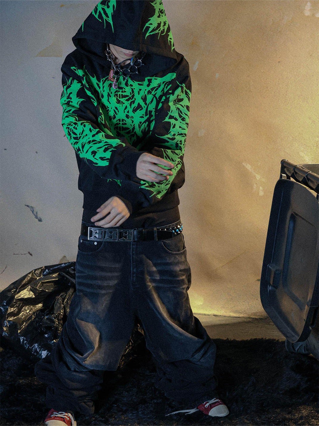 Allover Green Graphic Hoodie - View 4