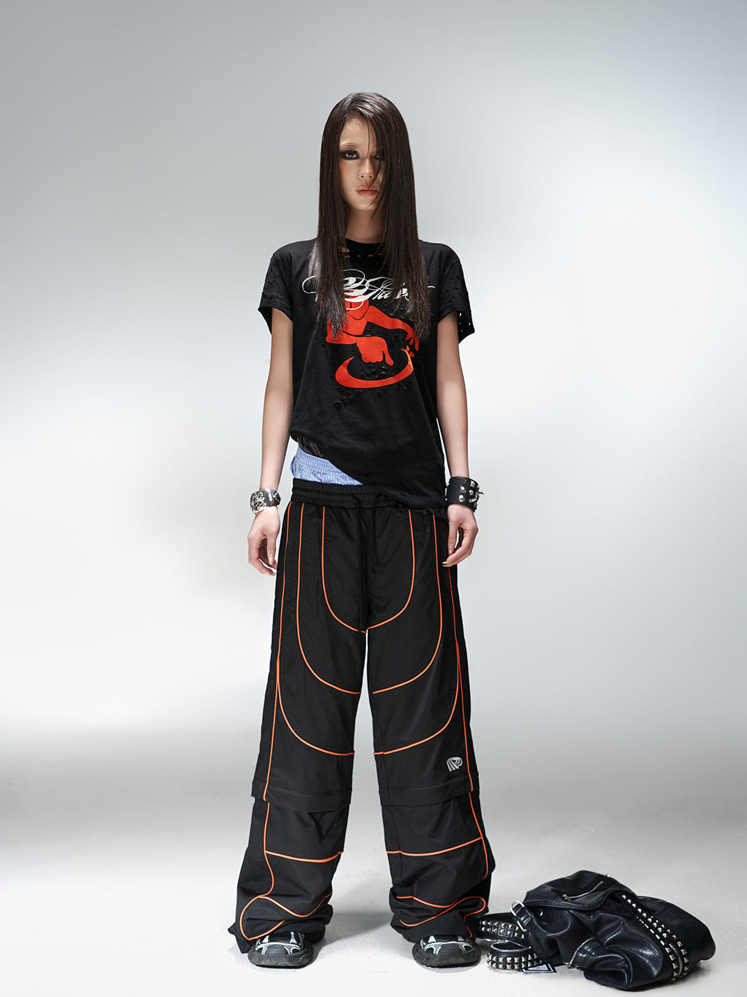 Color-Block Embroidered Track Pants - View 6
