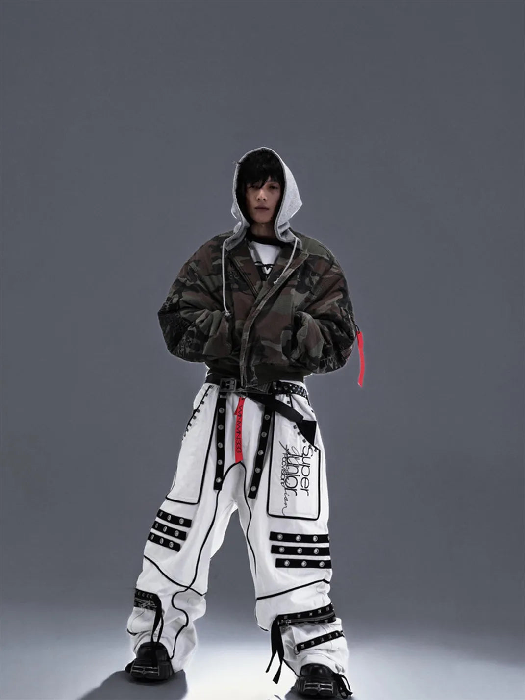 Distressed Camouflage Hooded Bomber Jacket - View 8