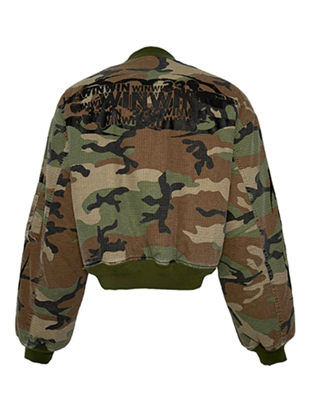 Distressed Camouflage Hooded Bomber Jacket - View 10