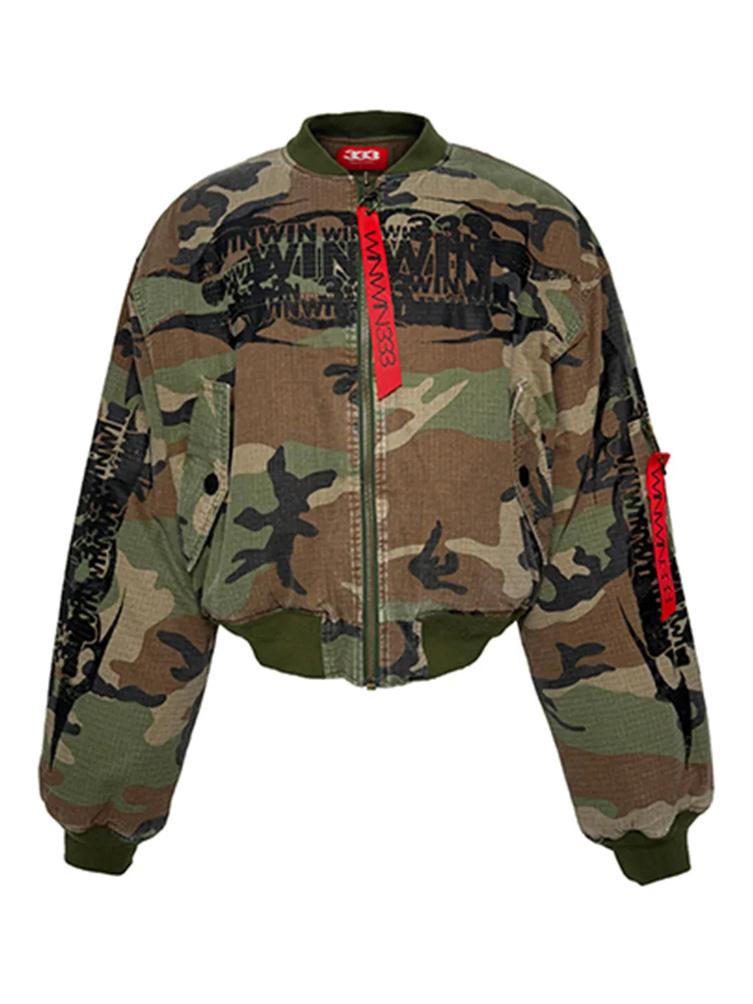 Distressed Camouflage Hooded Bomber Jacket - View 11