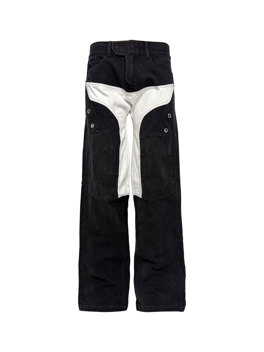 Washed Patchwork Motorcycle Straight-Leg Jeans