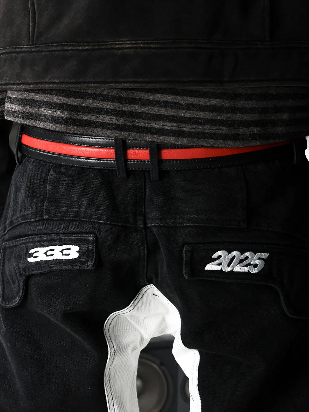 Washed Patchwork Motorcycle Straight-Leg Jeans - View 8