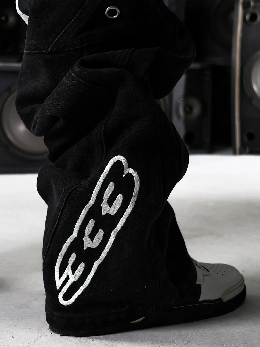 Washed Patchwork Motorcycle Straight-Leg Jeans - View 9