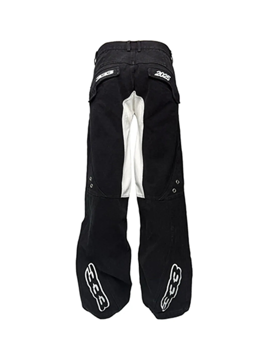 Washed Patchwork Motorcycle Straight-Leg Jeans - View 10