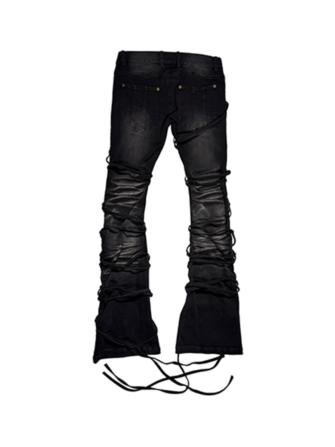 Lace-Up Two-Tone Distressed Flared Jeans - View 12