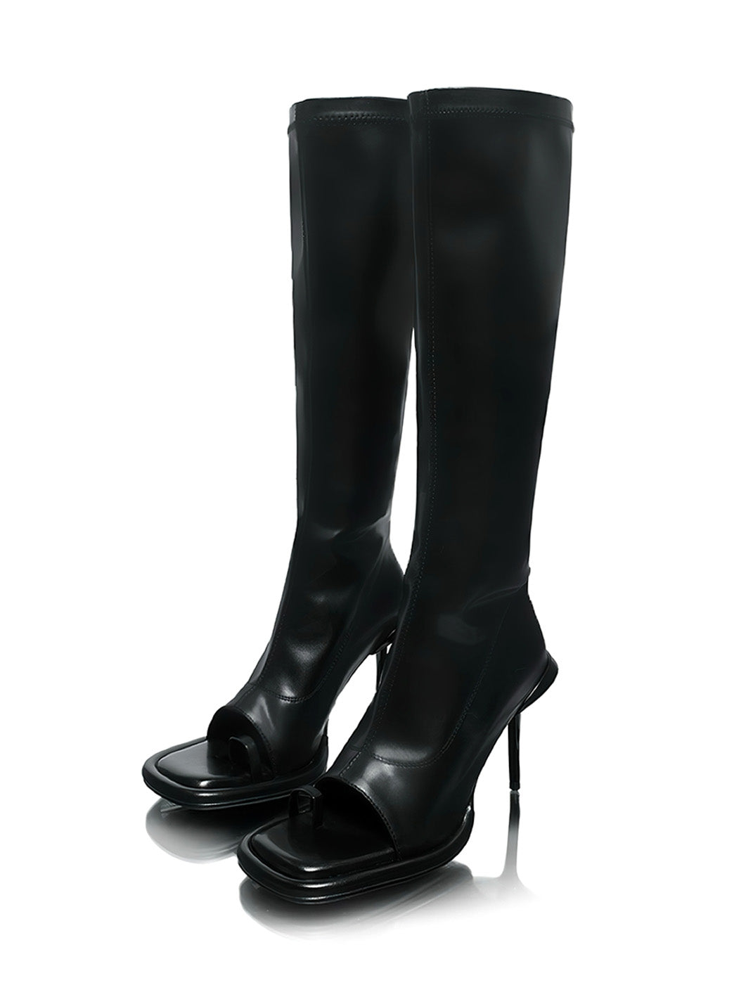 Peep-Toe Stretch Stiletto Knee-High Boots - View 2