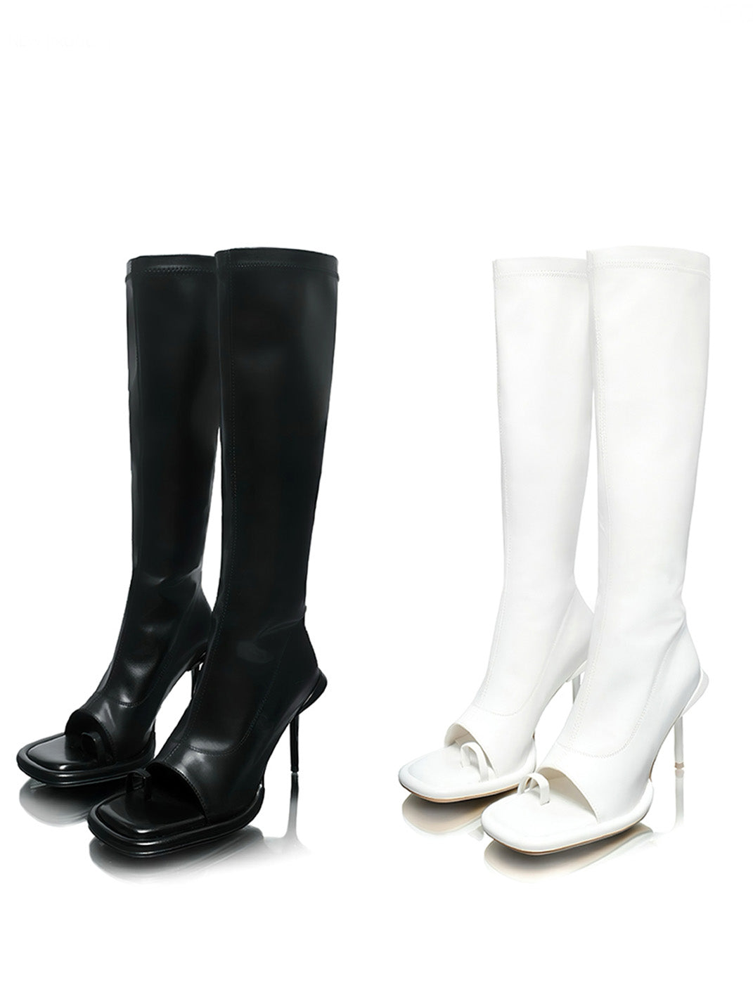 Peep-Toe Stretch Stiletto Knee-High Boots - View 20