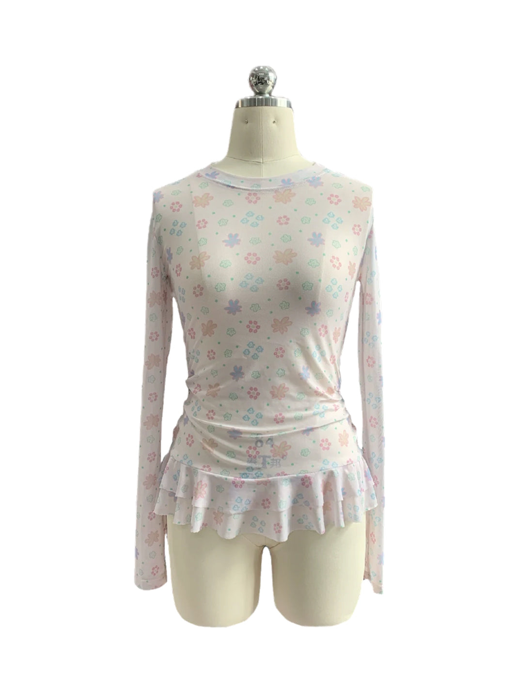 Petal-Mist Sheer Ruffle Mesh Top — product view 1