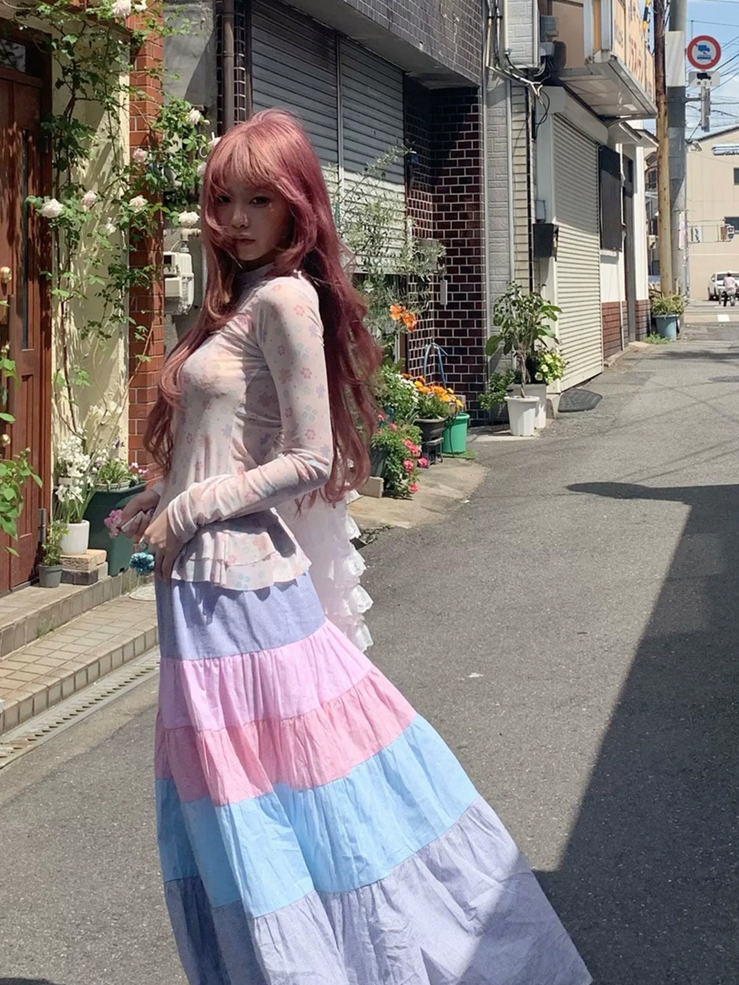 Petal-Mist Sheer Ruffle Mesh Top — product view 6