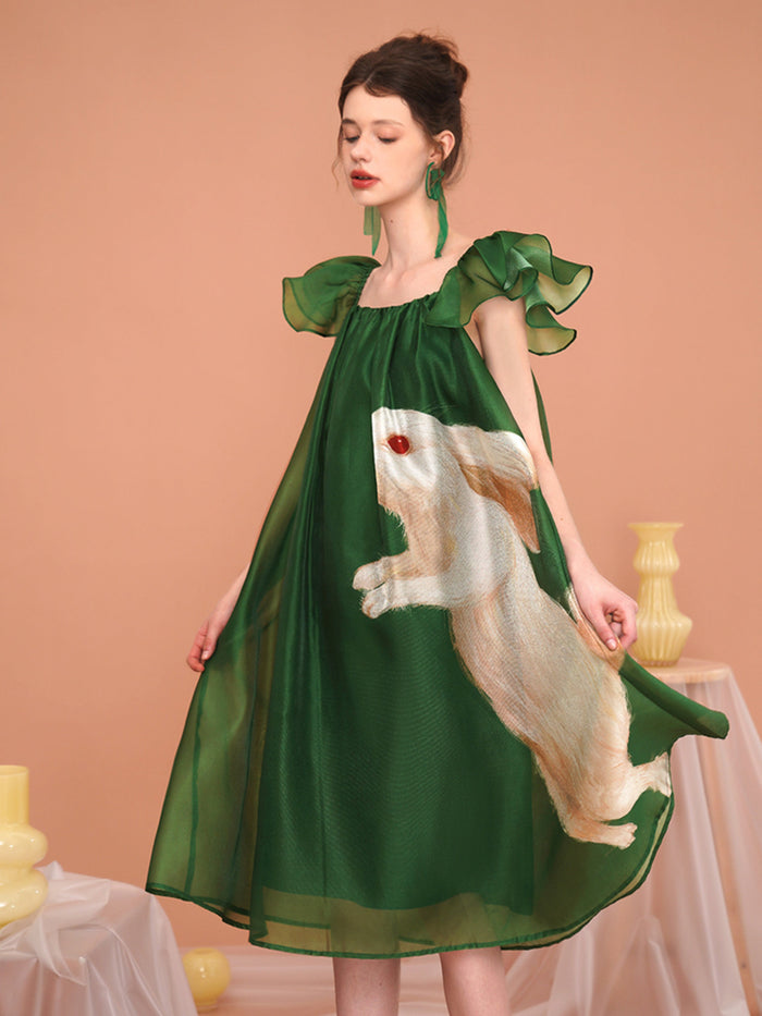 FALCO TENT DRESS RABBIT FLORAL