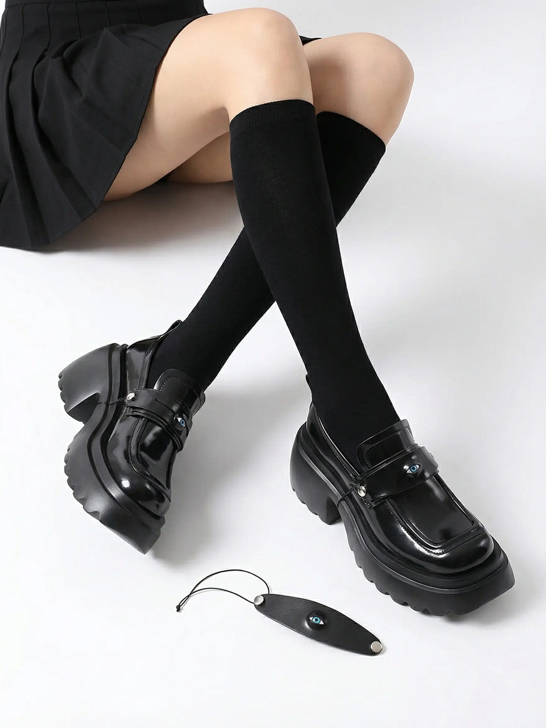 Black Ocular-Accent Lug-Sole Loafers - View 2