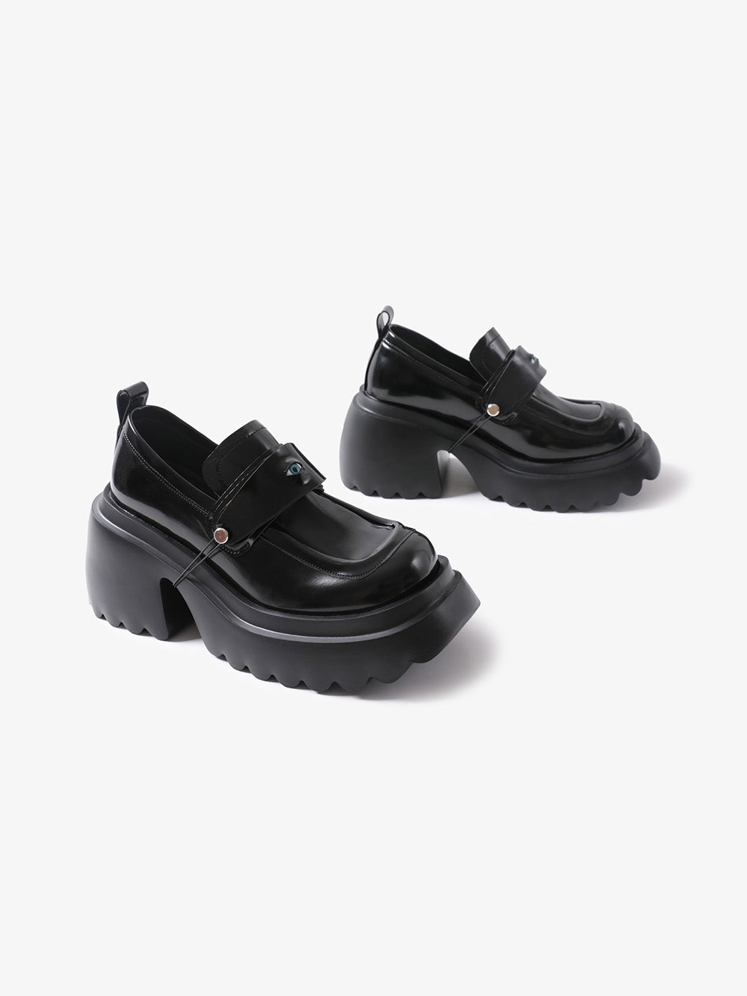 Black Ocular-Accent Lug-Sole Loafers - View 6