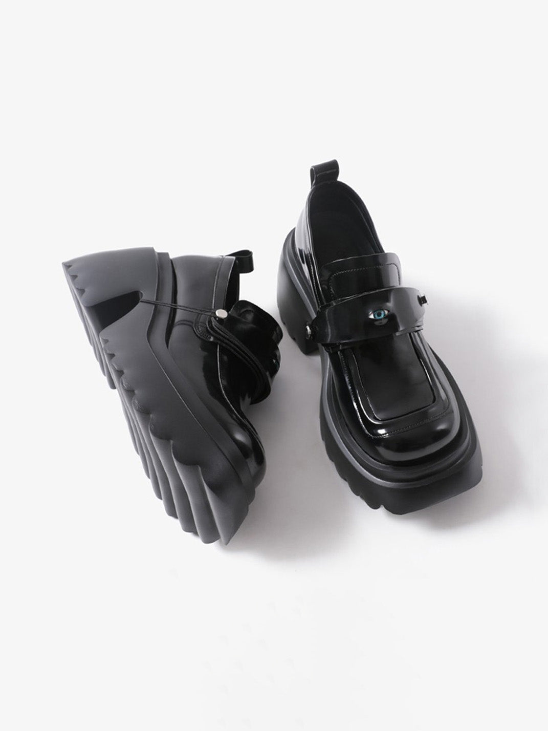 Black Ocular-Accent Lug-Sole Loafers - View 7