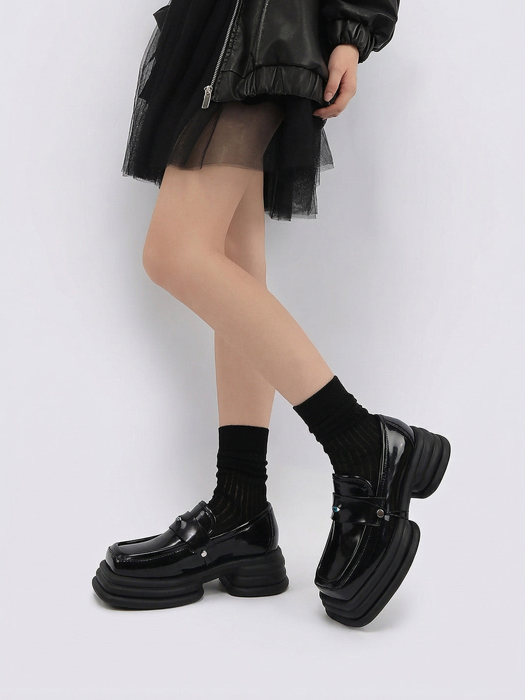 Hardware-Trim Split-Sole Platform Loafers - View 2